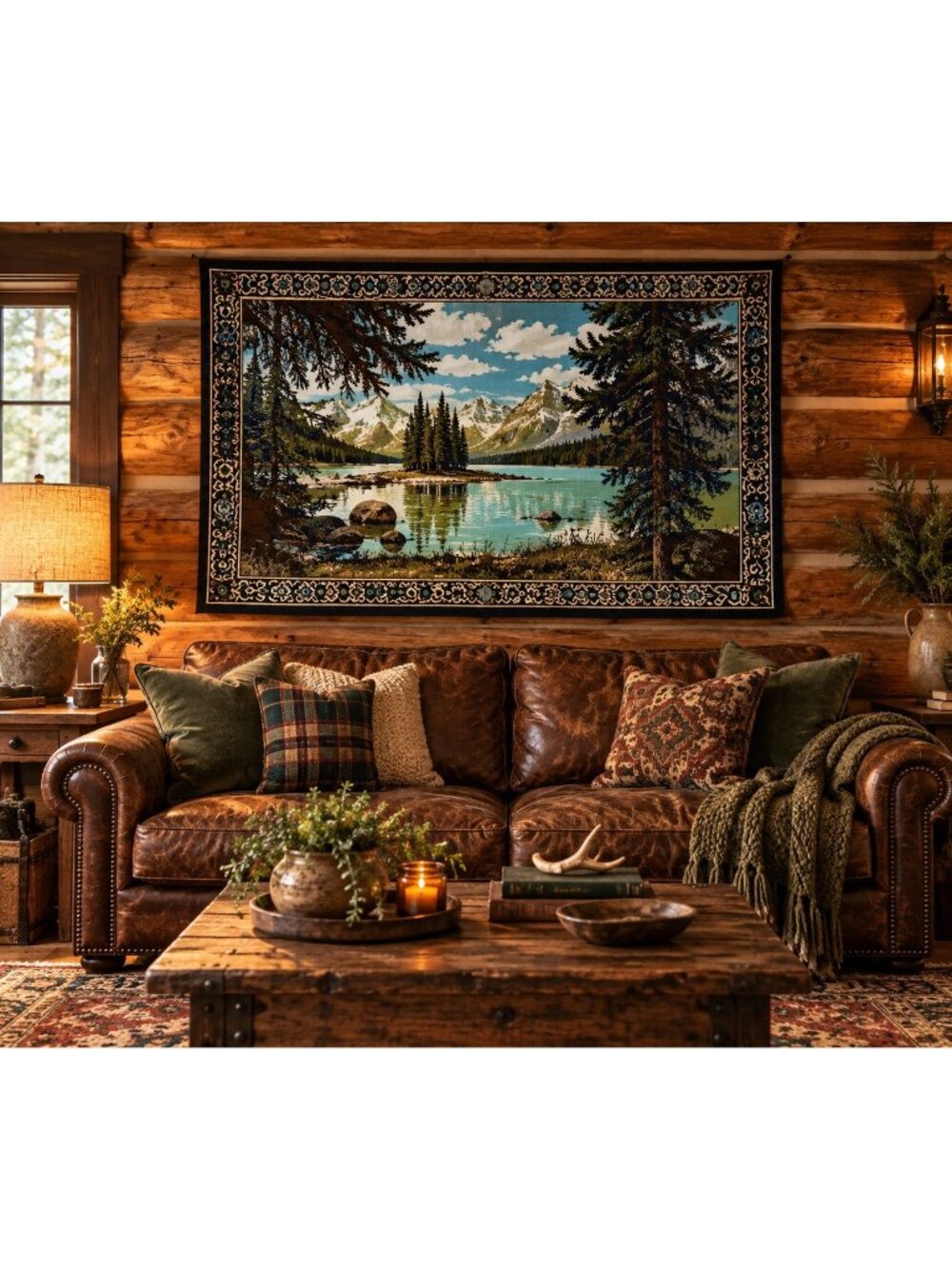 Tiercelman Turkish Mountain Lake Tapestry 100% Cotton Cabin Lodge Wall Hanging